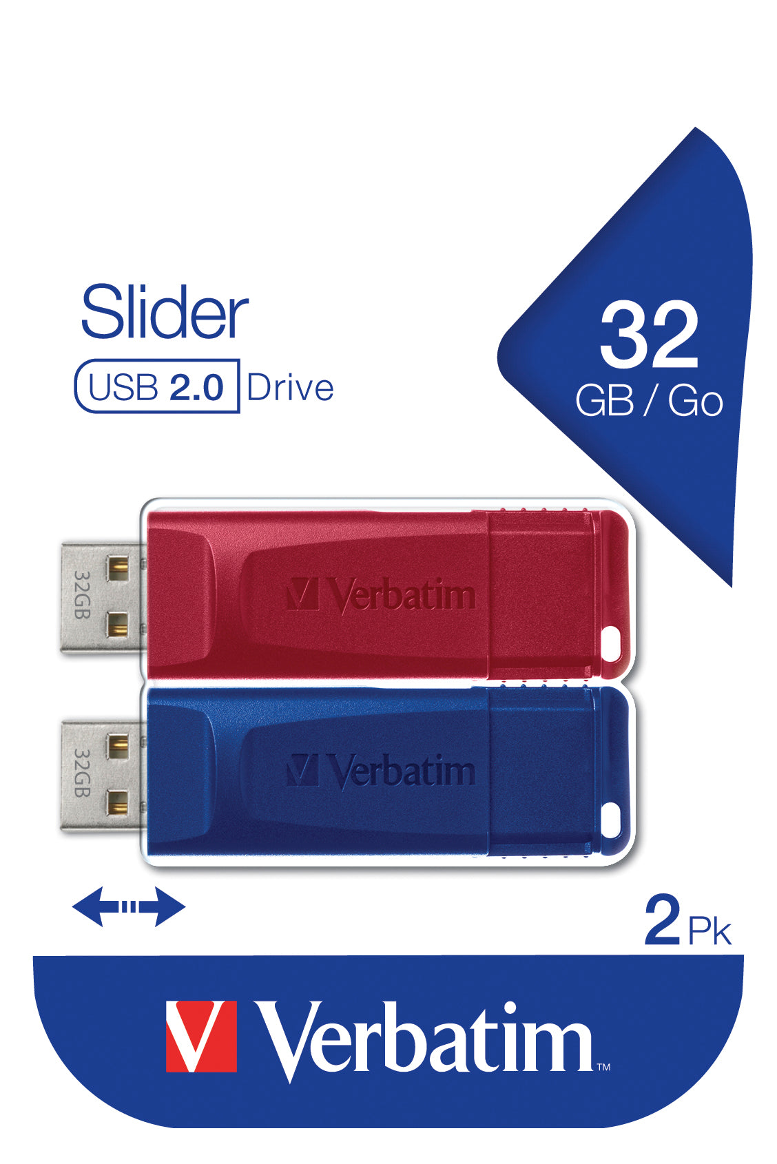 VERBATIM SLIDER USB 2.0 32 GB (ΚΟΚΚΙΝΟ/ΜΠΛΕ)