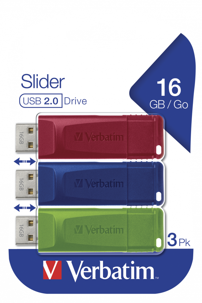 VERBATIM SLIDER USB 2.0 (ΚΟΚΚΙΝΟ/ΜΠΛΕ/ΠΡΑΣΙΝΟ)