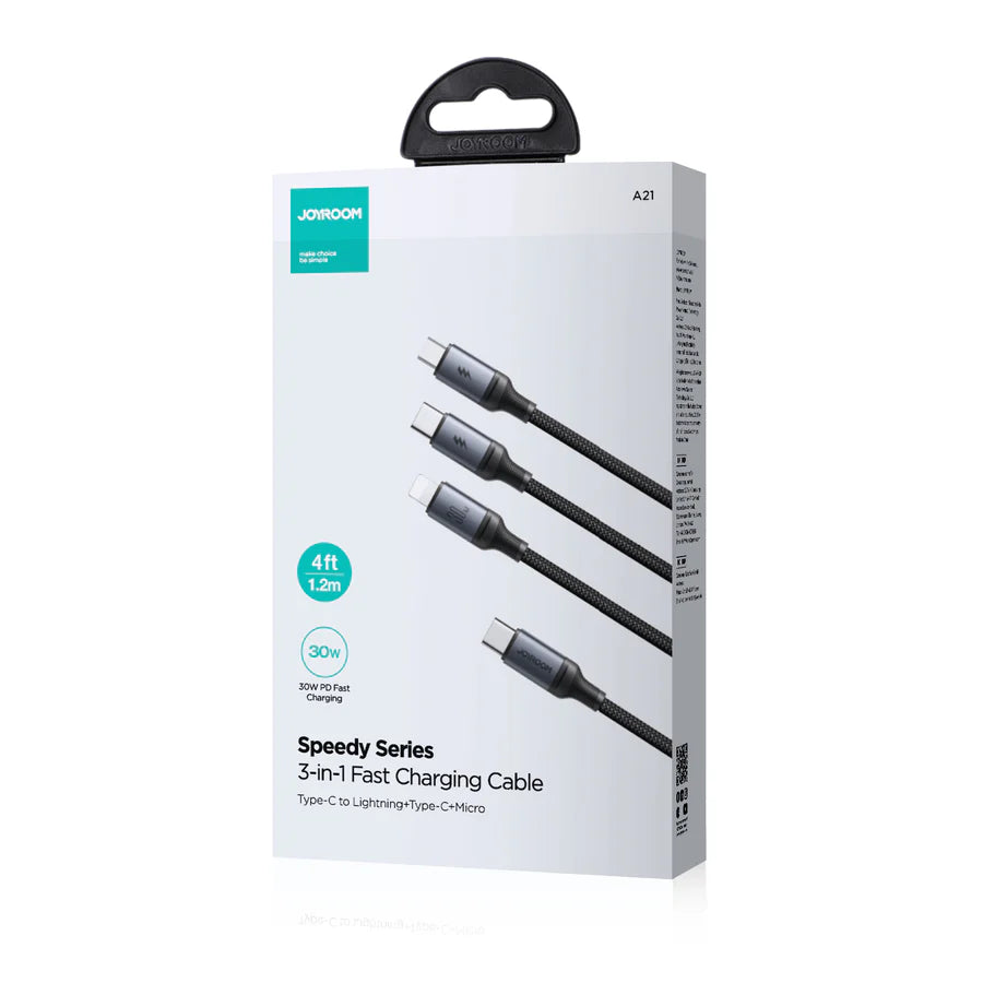 JOYROOM SA21-1T3 Speedy Series 30W 3-in 1 (Type-C to L+C+M) 1.2m-Black