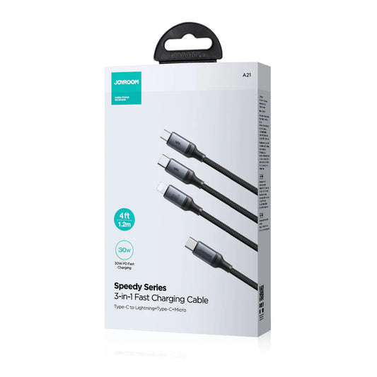 JOYROOM SA21-1T3 Speedy Series 30W 3-in 1 (Type-C to L+C+M) 1.2m-Black