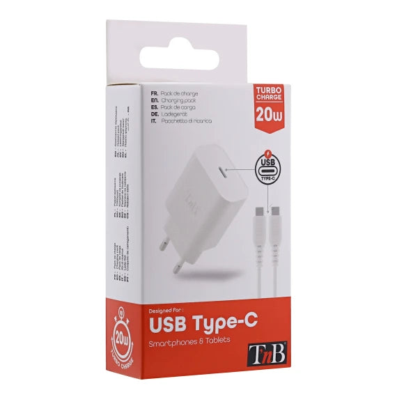 TNB 1 USB-C Power Delivery 20W wall charger + USB-C Power Delivery cable