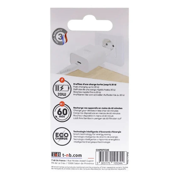 TNB 1 USB-C Power Delivery 20W wall charger + USB-C Power Delivery cable