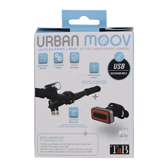 TNB Pack of front and rear rechargeable LED lights for bike