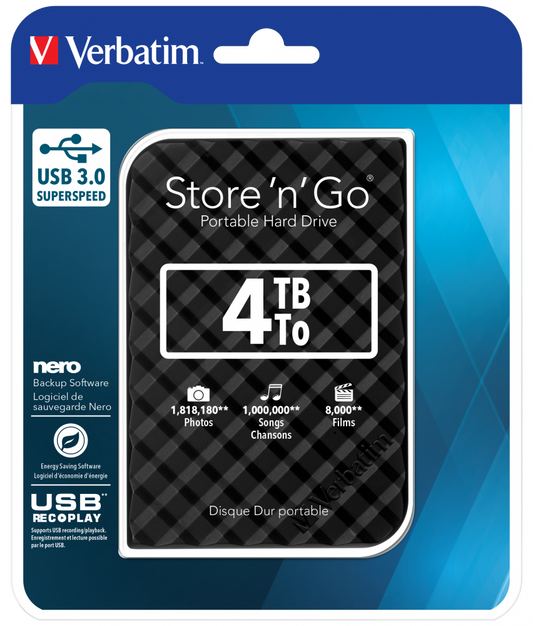 HDD USB 3.0 4TB 2,5''(9,5mm) VERBATIM BLACK