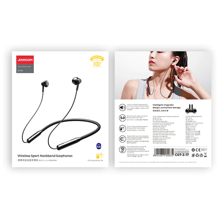 JR-D6 Wireless Sport Neckband Earphones-Black