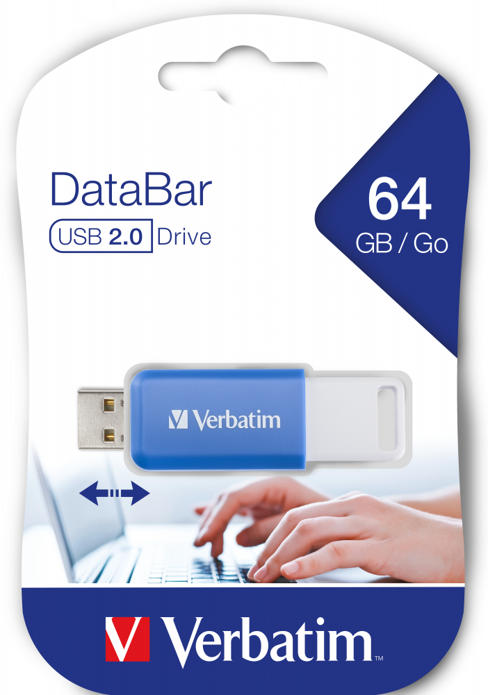 VERBATIM USB 64GB V DATABAR 2.0 ΜΠΛΕ