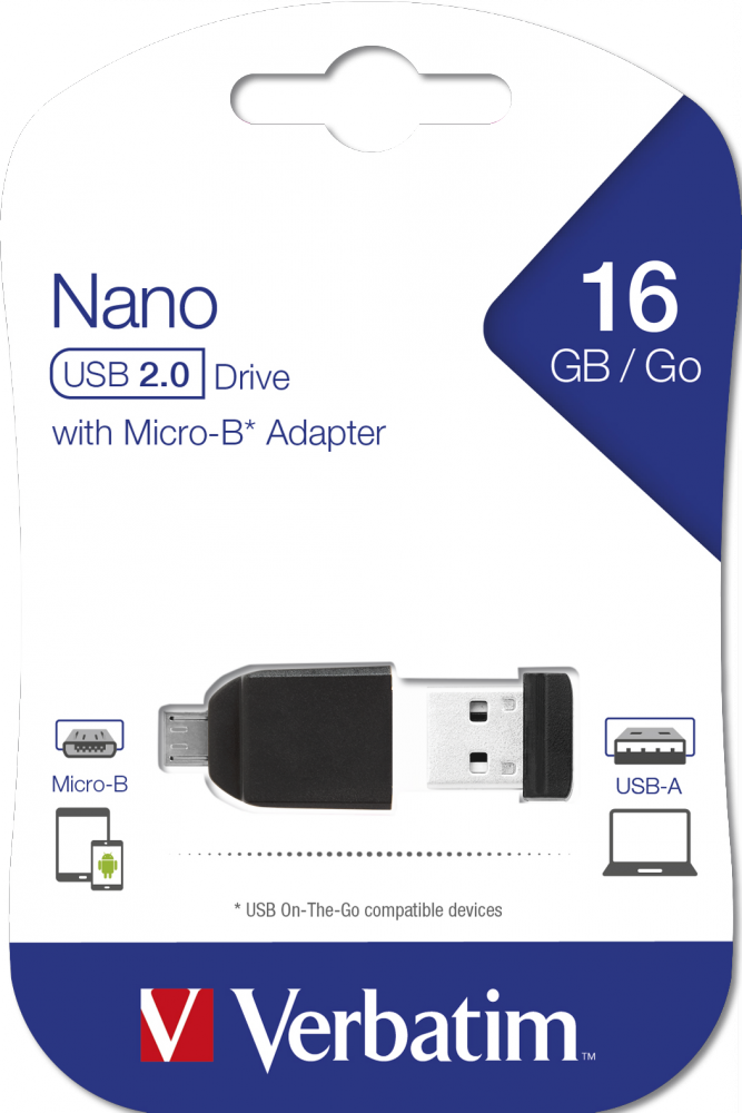 VERBATIM USB 16GB NANO+OTG ADAPTER (ΚΙΝΗΤΟ)