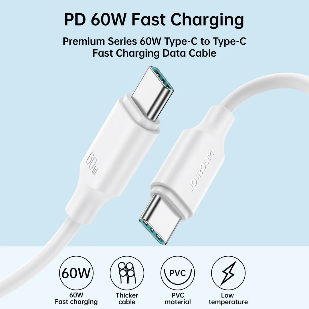 JOYROOM S-CC060A9 60W Type-C to Type-C Fast Charging Data Cable 1.2m-White