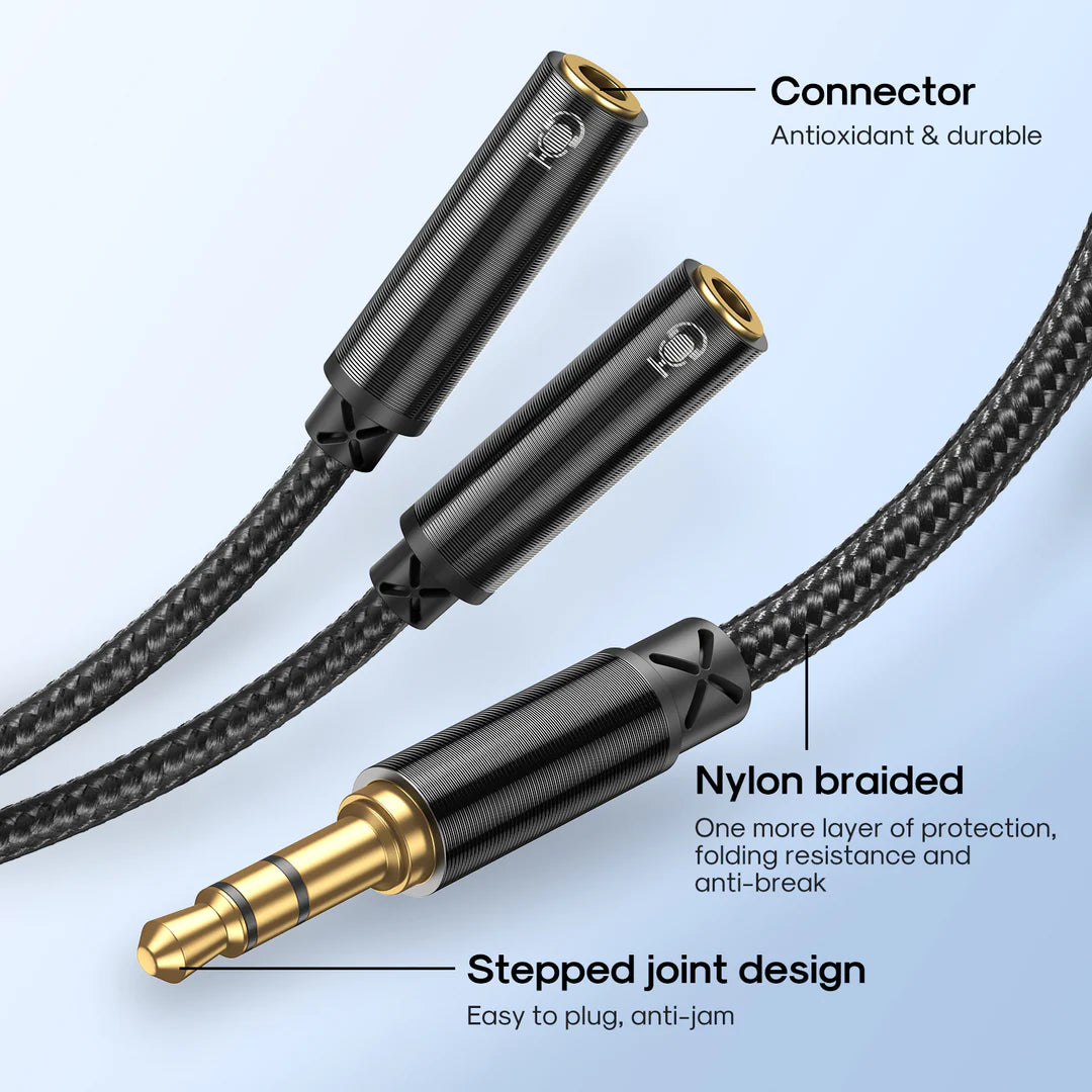 JOYROOM SY-A04 Headphone male to 2-female Y-splitter audio cable 0.2m-black
