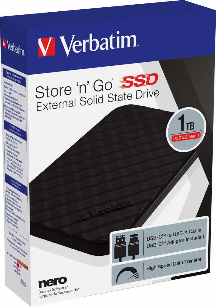 VERBATIM SSD EXTERNAL USB 3.2 GEN1 1TB USB-C TYPE 6,35CM (2,5'')HIGH SP