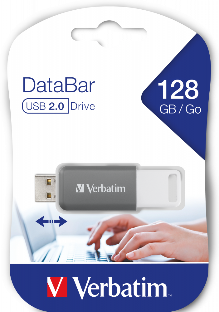 VERBATIM USB 128GB V DATABAR 2.0 ΓΚΡΙ
