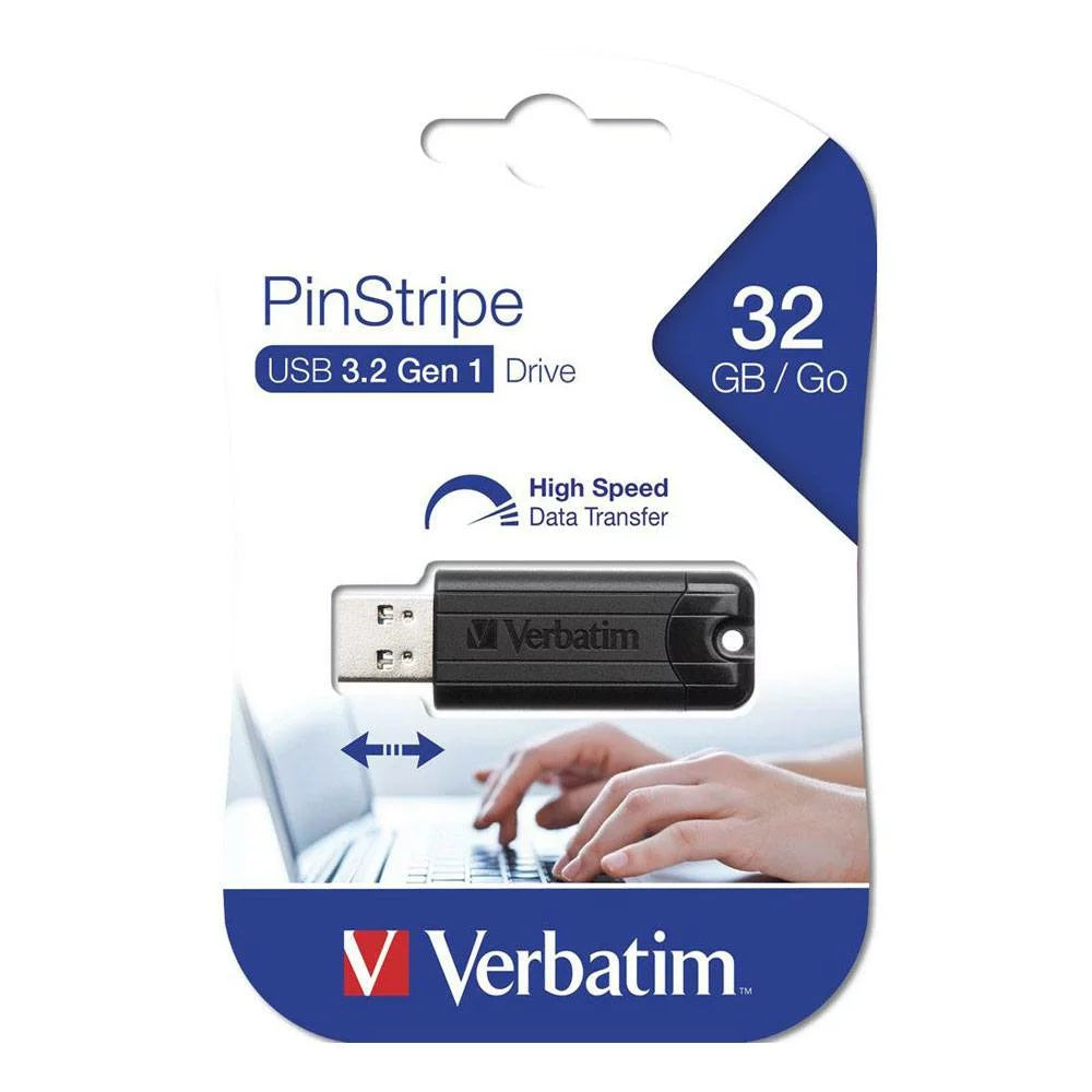 VERBATIM USB 32GB 3.0 V3 BLACK PIN SRIPE STORE N GO DRIVE