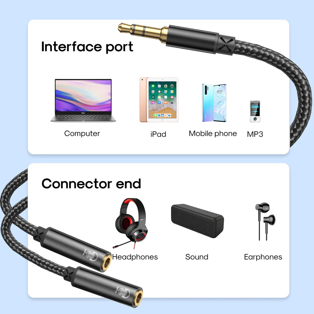 JOYROOM SY-A04 Headphone male to 2-female Y-splitter audio cable 0.2m-black