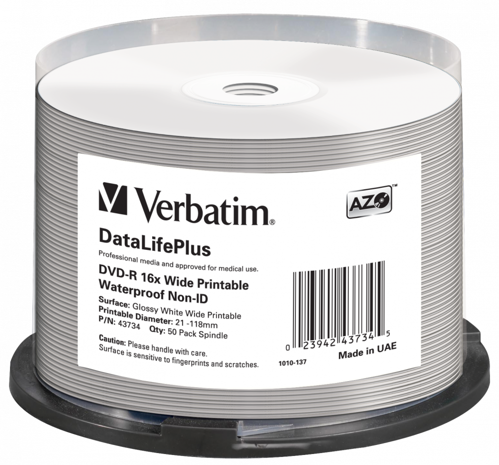 VERBATIM DVD+R 16X SP-50 PRINTABLE WIDE INKJET FULL FACE NO ID(SP-50)