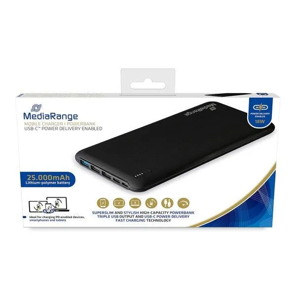 MediaRange Mobile charger I Powerbank, 25.000mAh, with USB-C