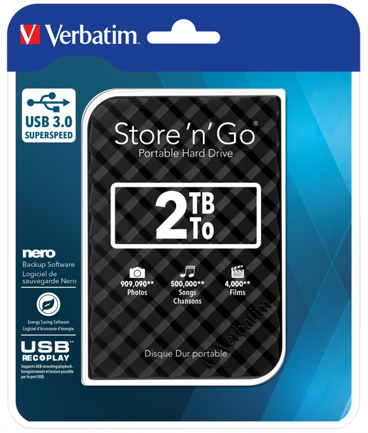 HDD USB 3.0 2TB 2,5''(9,5mm)BLACK VERBATIM