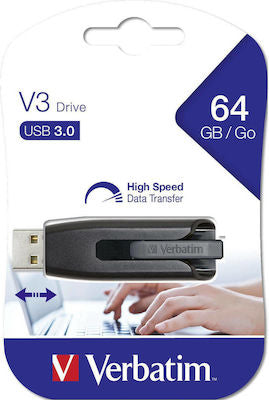 VERBATIM USB 64GB 3.0 V3 ΓΚΡΙ ΝΕΟ ΚΑΤΑΣΤΗΜΑ N GO DRIVE