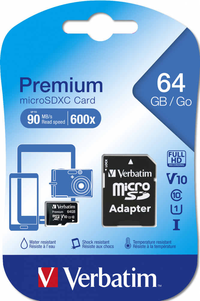 VERBATIM MicroSDHC 64GB CLASS 10 WITH ADAPTOR