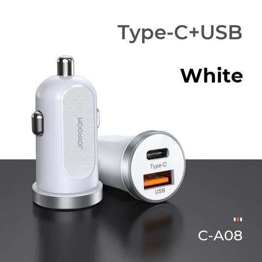 JOYROOM C-A08 30W
MINI DUAL-PORT
PD+QC3.0 SMART FAST
CHARGER WHITE