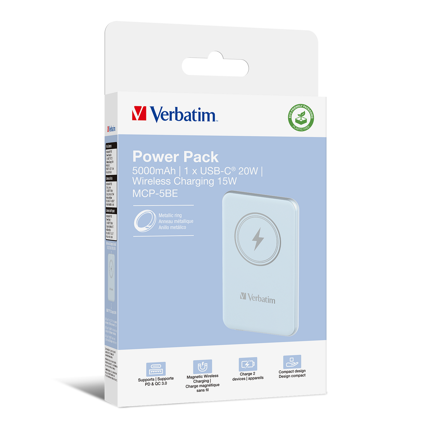 Verbatim Charge 'n' Go Power Bank 5000mAh Magnetic Wireless Charging - Blue