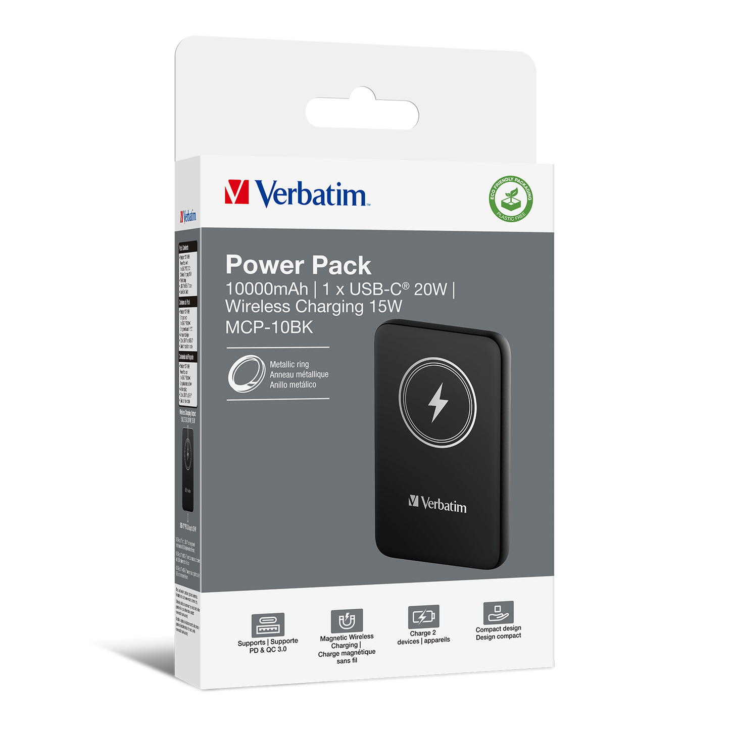 Verbatim Charge 'n' Go Power Bank 10000mAh Magnetic Wireless Charging - Black