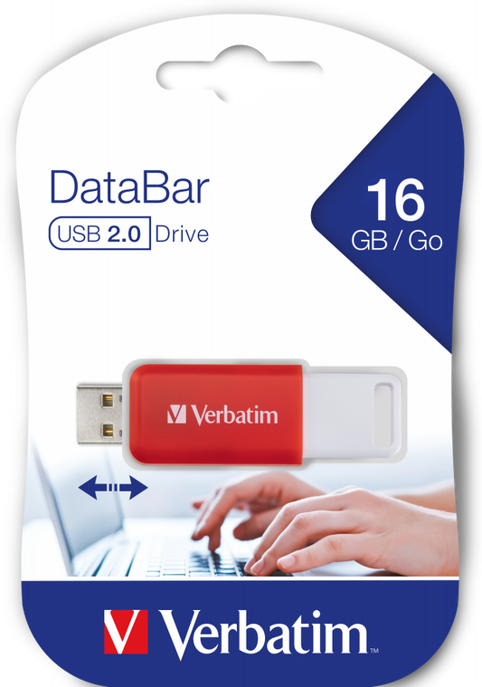 VERBATIM USB 16GB V DATABAR 2.0 RED