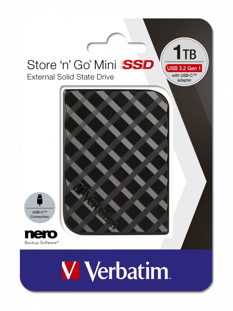 VERBATIM SSD EXTERNAL USB 3.2 GEN1 1TB MINI  WITH USB-C ADAPTOR