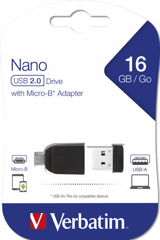 VERBATIM USB 16GB NANO+OTG ADAPTER(MOBILE)