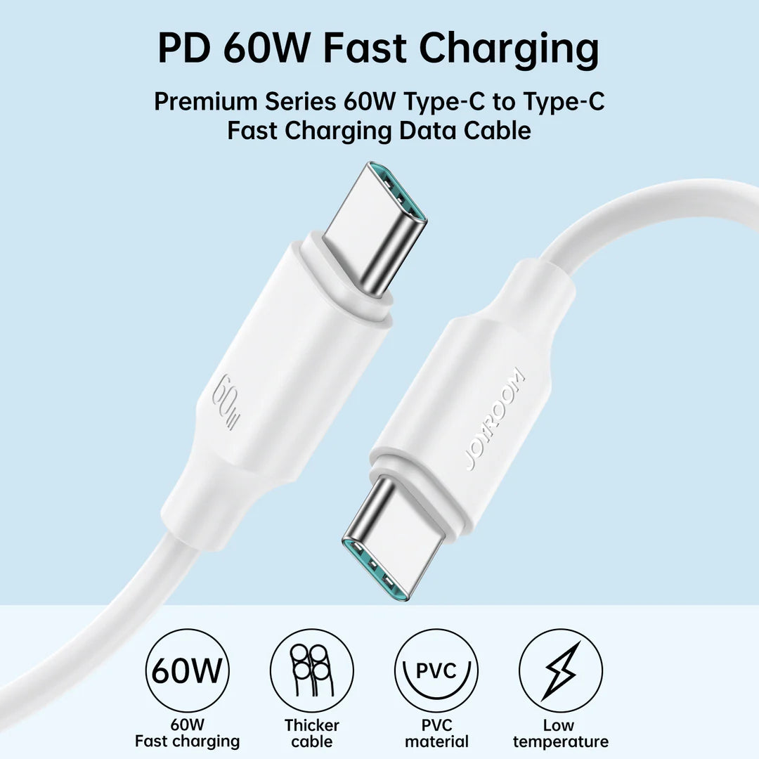 JOYROOM S-CC060A9 60W Type-C to Type-C Fast Charging Data Cable 1m-White
