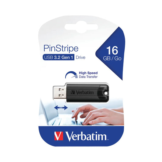 VERBATIM USB 16GB 3.0 V3 BLACK PIN STRIPE DRIVE