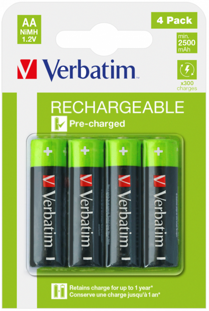 Verbatim Premium Alkaline Rechargeable Batteries HR6 AA (4 PACK)