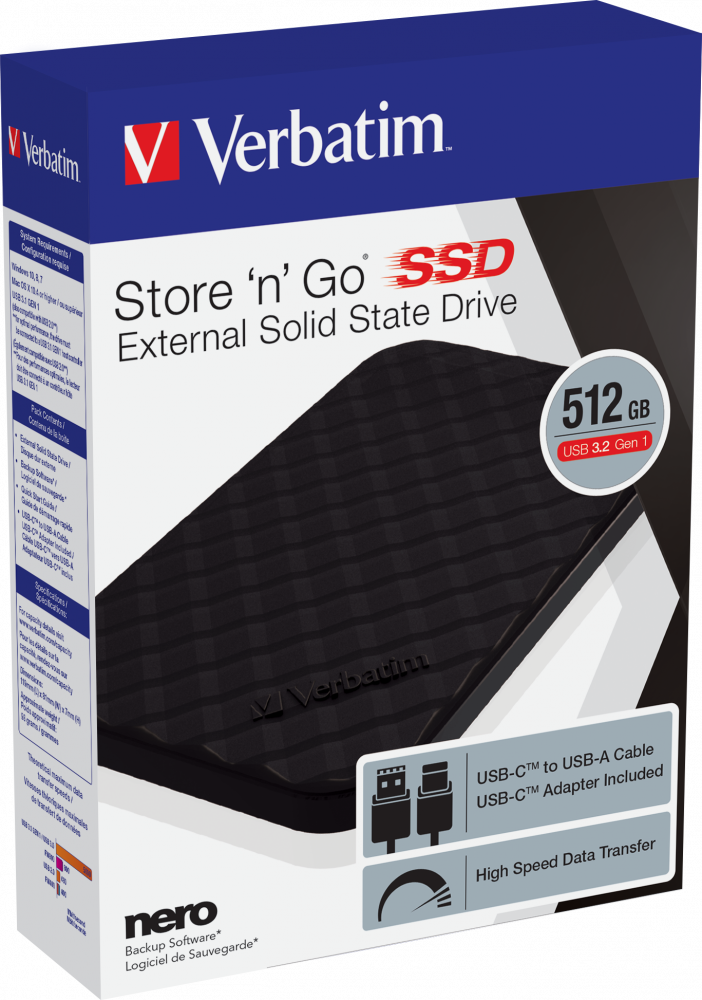 VERBATIM SSD EXTERNAL USB 3.2 GEN1 512GB USB-C TYPE 6,35CM (2,5'')HIGH SP