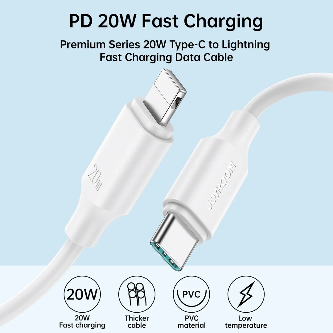 JOYROOM S-CL020A9 20W Type-C to Lightning Fast Charging Data Cable 0.25m-White