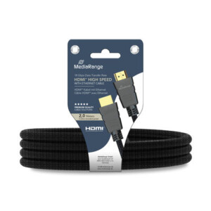 MediaRange HDMI™ High Speed with Ethernet connection cable, gold-plated contacts, 18 Gbit/s data transfer rate, 2.0m, cotton, black