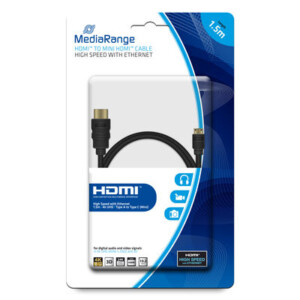 MediaRange HDMI™ to Mini HDMI™ High Speed connection cable with Ethernet, gold-plated contacts, 10.2 Gbit/s data transfer rate, 1.5m
