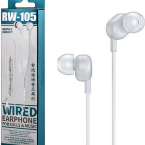 Remax RW-105 New Music Earphone With HD Mic In-ear 3.5mm Jack White