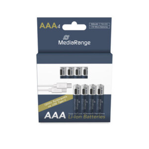 MediaRange Rechargeable USB-C Li-Ion Batteries, Micro AAA I 1.5V I 500mAh, 4-Pack