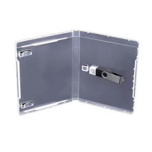 USB Flash Drive Box, BD-Case Sized: 170x135, 14mm Spine, Outer Cover Film and Booklet Clips, Transparent