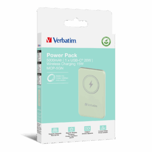 Verbatim Charge 'n' Go Power Bank 5000mAh Magnetic Wireless Charging - Green