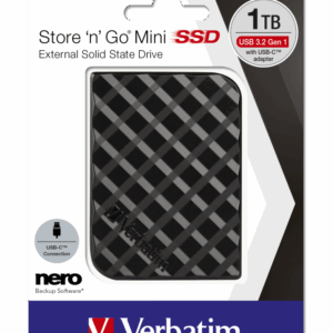 VERBATIM MINI SSD EXTERNAL USB 3.2 GEN1 1TB WITH USB-C ADAPTOR