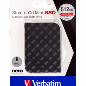VERBATIM SSD EXTERNAL USB 3.2 GEN1 512GB MINI  WITH USB-C ADAPTOR